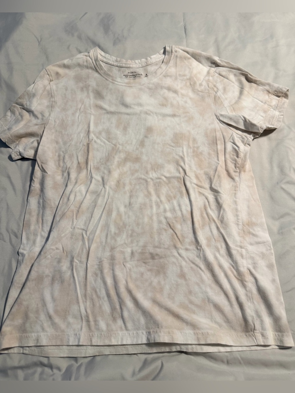 Abercrombie & Fitch Soft A&F Cream and Tan Tie-Dye Short Sleeve Crewneck Tee